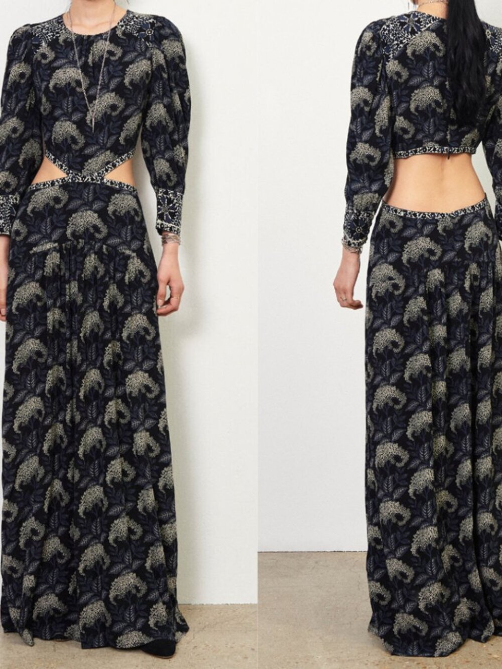 Ba&sh Gabriel Blue Printed Cutout Maxi Dress S